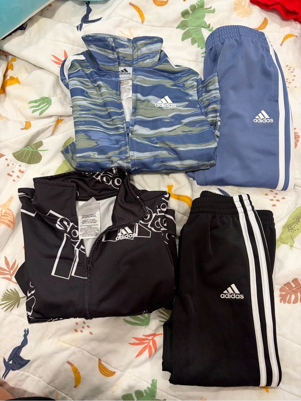 adidas Kids 3-Piece Tracksuit 2 Sets in Blue, Black, Green
